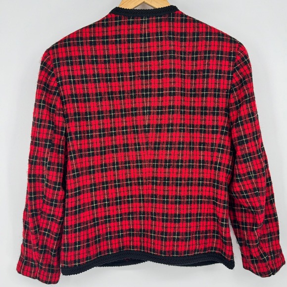 Pendleton VTG Wool Blazer Red Black Plaid Gold Button Blazer Size 8 Clueless - Picture 2 of 9